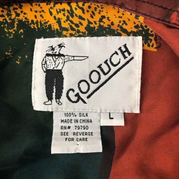 Goouch Shirt Men's Large Red Multi Button Up Long Sleeve Silk Abstract Funky Y2K - Picture 2 of 12